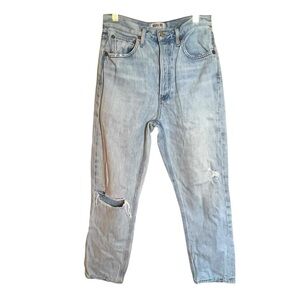 AGOLDE Riley High Rise Straight Crop Blue Jeans Womans Sz 26 (28x25) Button Fly